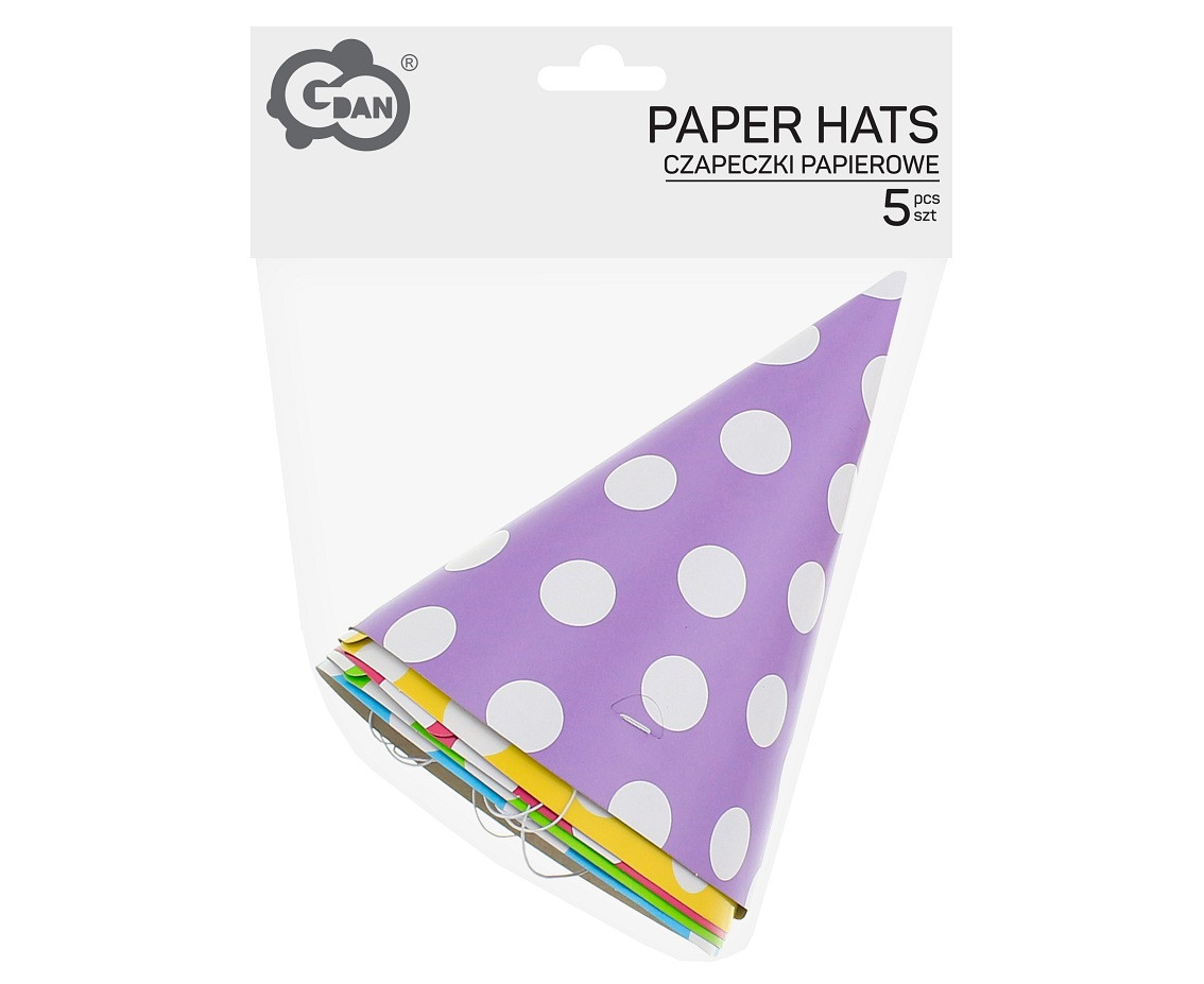 Paper hats Polka Dots, 5 colours assorted, 5 pcs